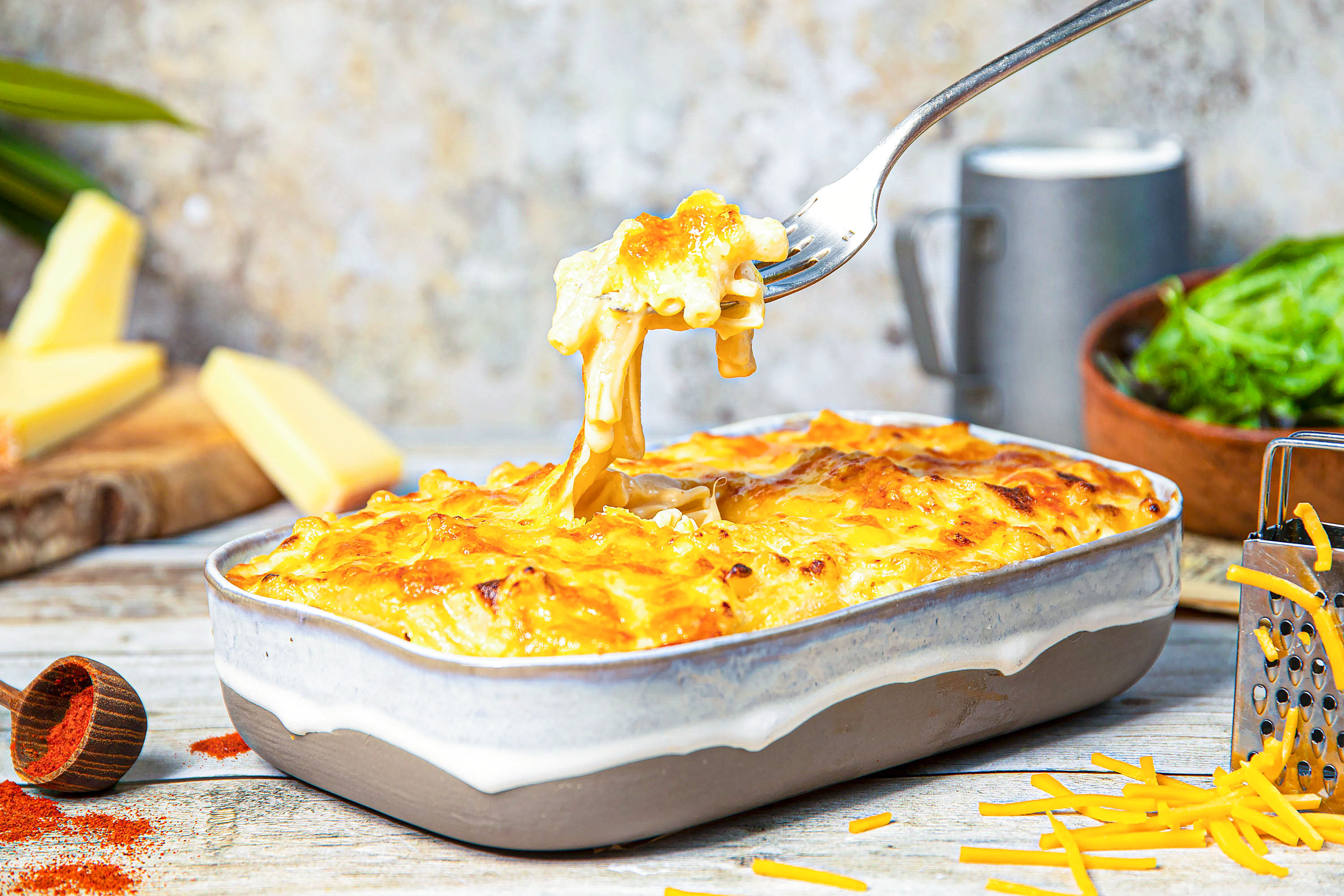 Gratin de macaroni aux fromages et paprika fume